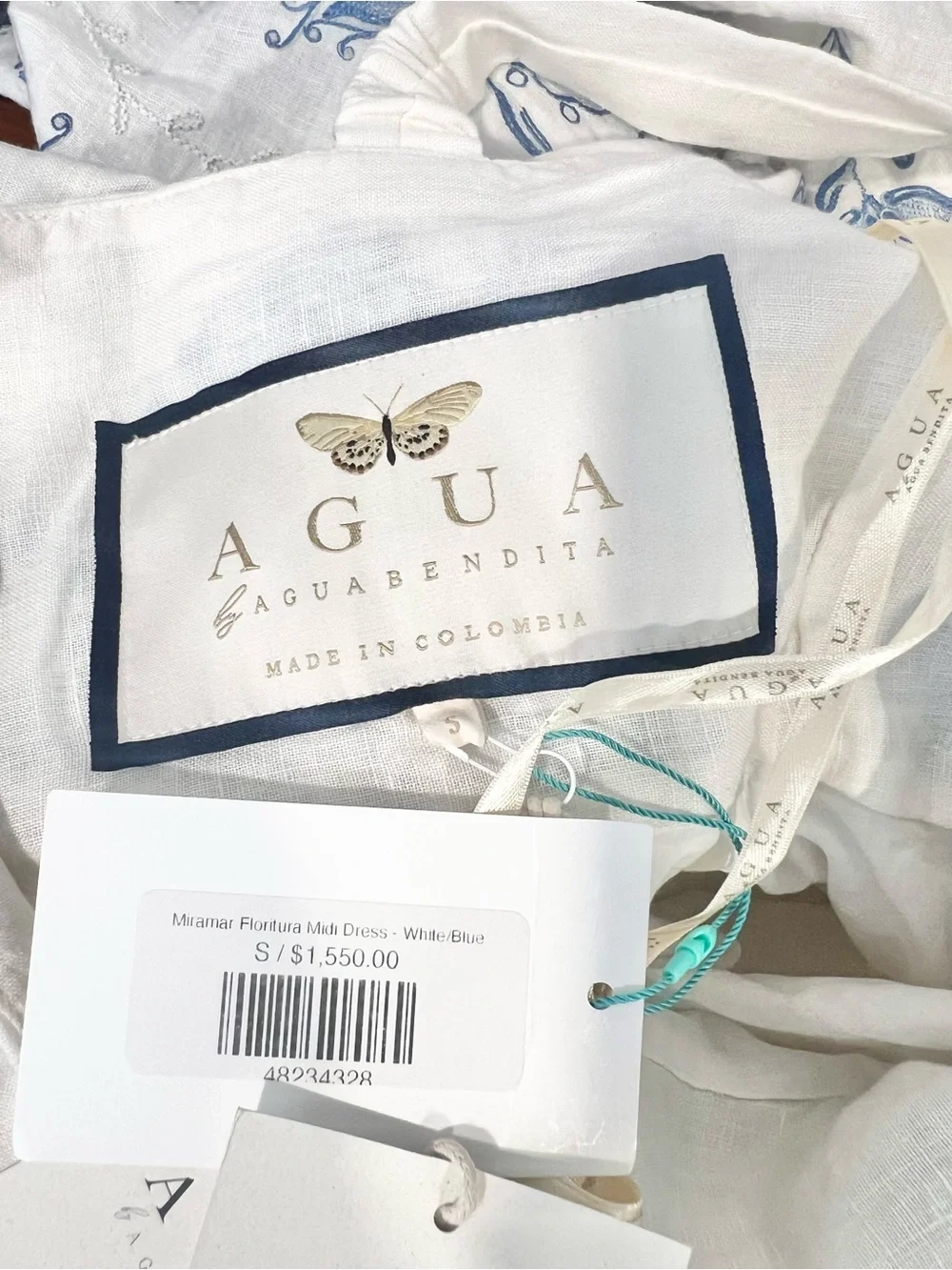 NWT Agua By Agua Bendita Miramar Floritura Embroidered Linen Dress Sz Small - Picture 8 of 9